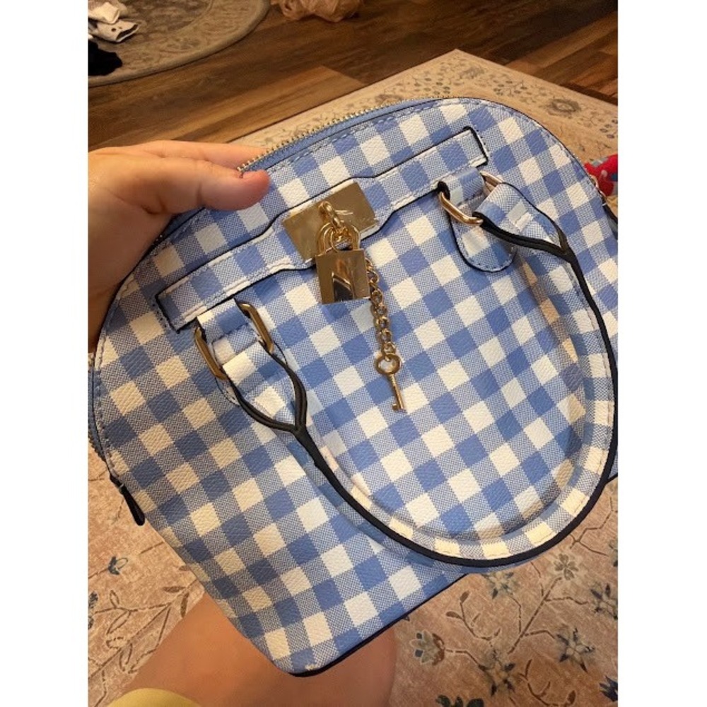 Cottagecore Preppy Aldo Satchel Handbag Small Blue White Gingham Dome Bag